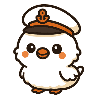The Admiral mascot, a chick in a captain’s cap, waving.
