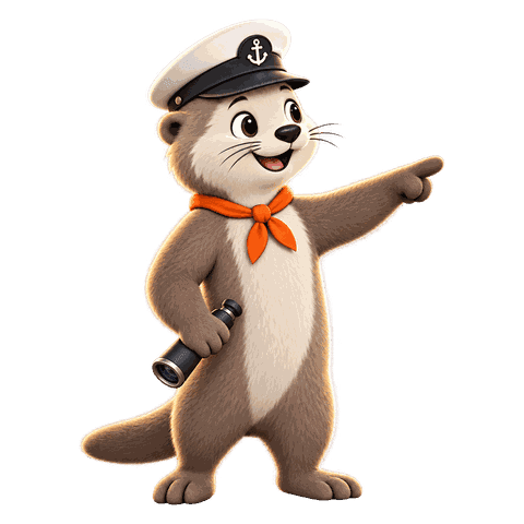 Admiral’s mascot, a sea otter in an admiral’s cap, pointing at the next step.