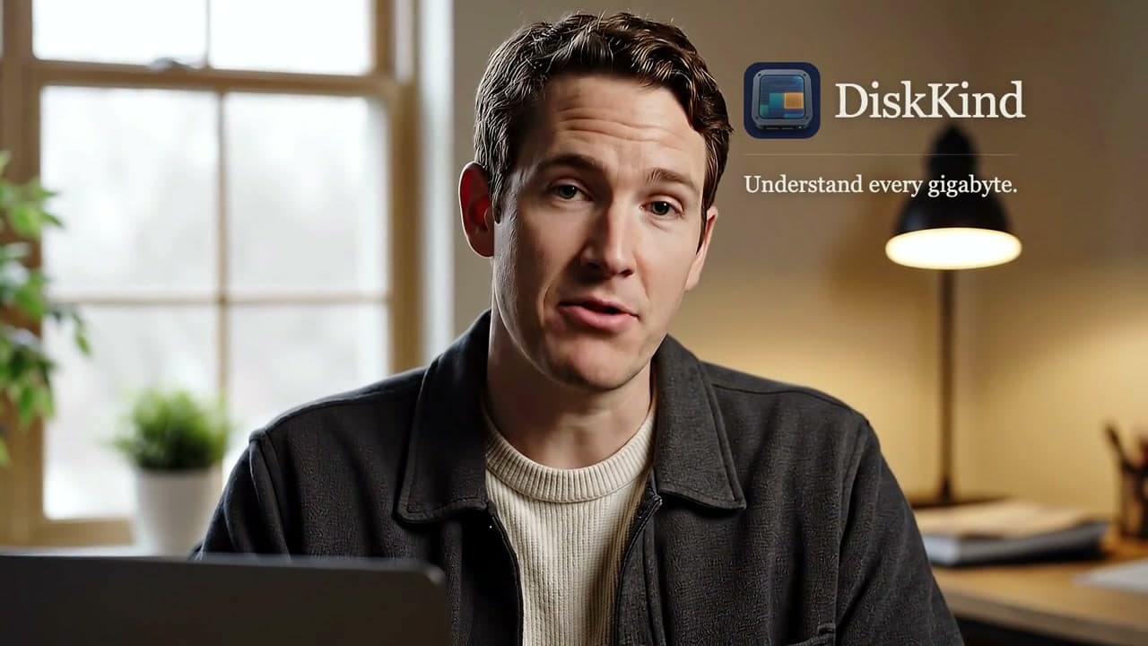 DiskKind product film with its presenter and product name in frame